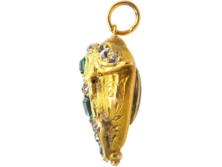 Victorian 15ct Gold Pendant set with Emeralds & Diamonds