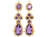Georgian 15ct Gold Long Drop Earrings set with Amethysts