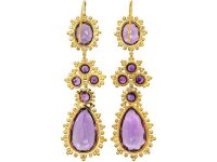 Georgian 15ct Gold Long Drop Earrings set with Amethysts