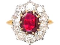 Mid 20th Century 18ct Gold, Large Ruby & Diamond Oval Cluster Ring