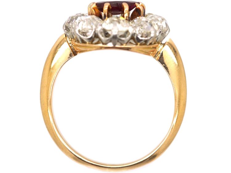 Mid 20th Century 18ct Gold, Large Ruby & Diamond Oval Cluster Ring
