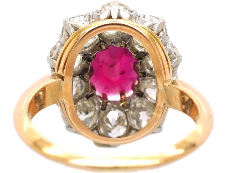 Mid 20th Century 18ct Gold, Large Ruby & Diamond Oval Cluster Ring