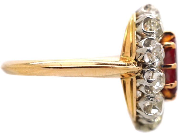 Mid 20th Century 18ct Gold, Large Ruby & Diamond Oval Cluster Ring