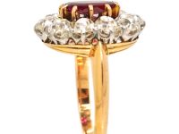 Mid 20th Century 18ct Gold, Large Ruby & Diamond Oval Cluster Ring