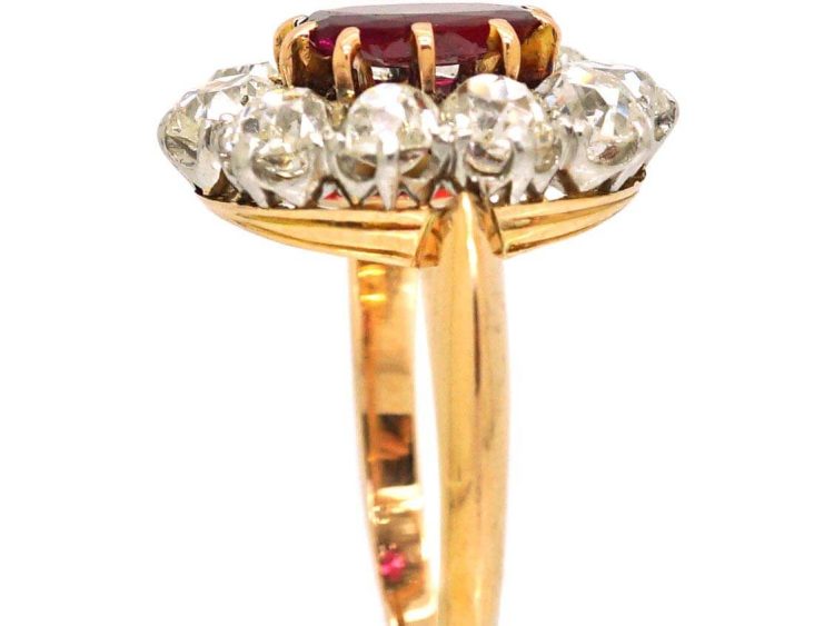 Mid 20th Century 18ct Gold, Large Ruby & Diamond Oval Cluster Ring