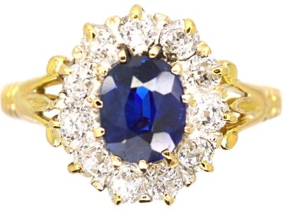 Edwardian 18ct Gold Sapphire & Diamond Oval Cluster Ring