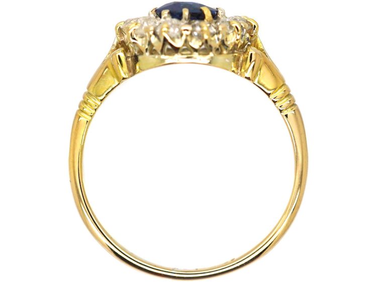 Edwardian 18ct Gold Sapphire & Diamond Oval Cluster Ring