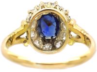 Edwardian 18ct Gold Sapphire & Diamond Oval Cluster Ring