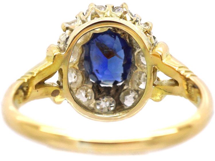 Edwardian 18ct Gold Sapphire & Diamond Oval Cluster Ring
