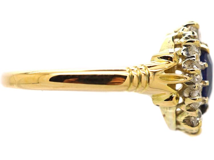 Edwardian 18ct Gold Sapphire & Diamond Oval Cluster Ring