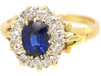 Edwardian 18ct Gold Sapphire & Diamond Oval Cluster Ring