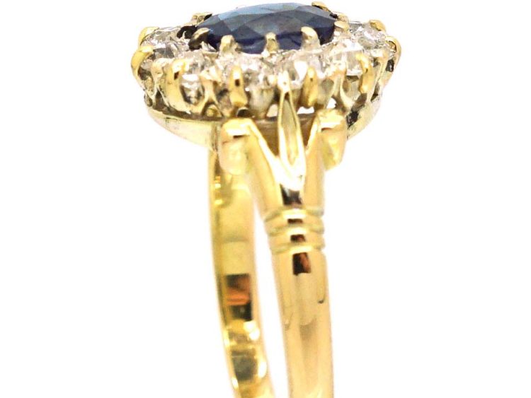 Edwardian 18ct Gold Sapphire & Diamond Oval Cluster Ring