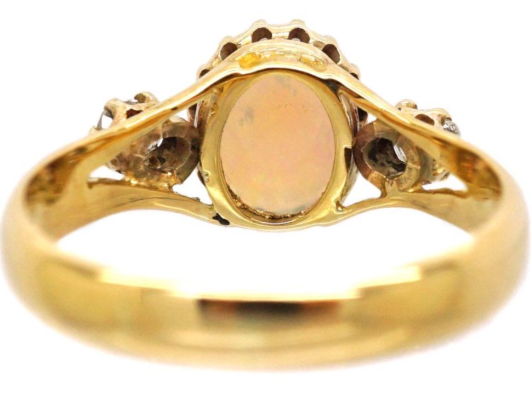 Edwardian 18ct Gold Ring set with an Opal & Two Diamonds