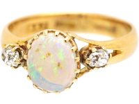 Edwardian 18ct Gold Ring set with an Opal & Two Diamonds