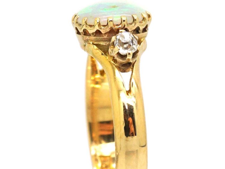 Edwardian 18ct Gold Ring set with an Opal & Two Diamonds