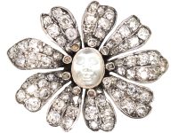 Victorian Silver & Gold Man in the Moon Brooch set with a Moonstone & Diamonds
