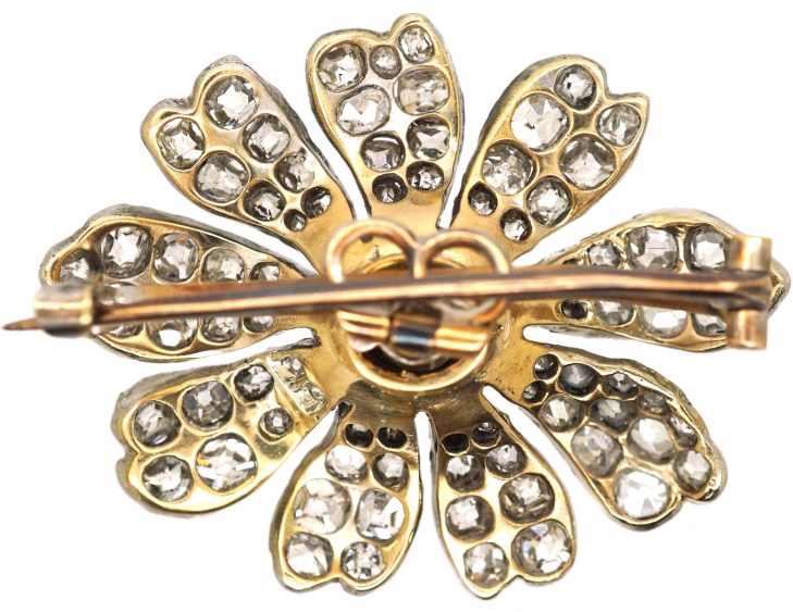 Victorian Silver & Gold Man in the Moon Brooch set with a Moonstone & Diamonds