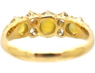 Victorian 18ct Gold Three Stone Chrysoberyl Cat's Eye & Diamond Ring