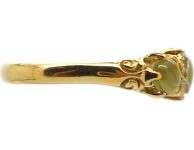 Victorian 18ct Gold Three Stone Chrysoberyl Cat's Eye & Diamond Ring