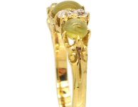 Victorian 18ct Gold Three Stone Chrysoberyl Cat's Eye & Diamond Ring