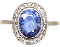 Edwardian 18ct Gold & Platinum, Sapphire & Diamond Oval Cluster Ring