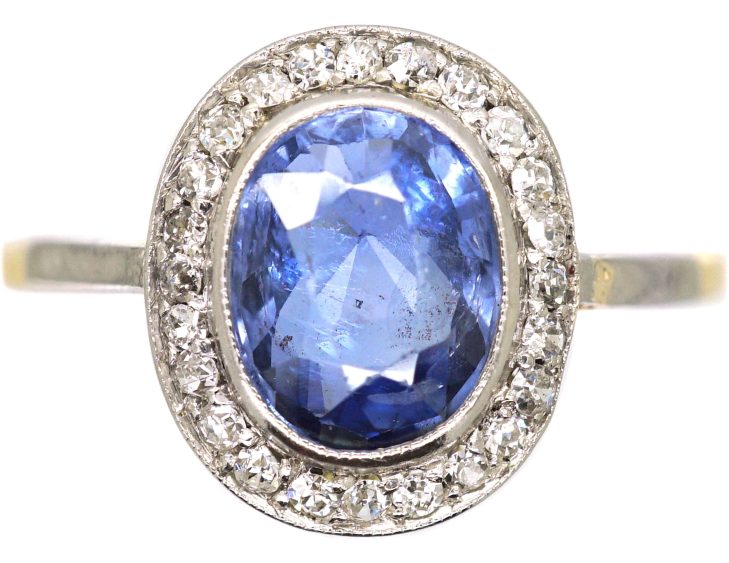 Edwardian 18ct Gold & Platinum, Sapphire & Diamond Oval Cluster Ring