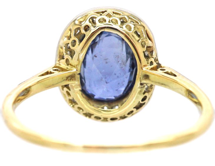 Edwardian 18ct Gold & Platinum, Sapphire & Diamond Oval Cluster Ring