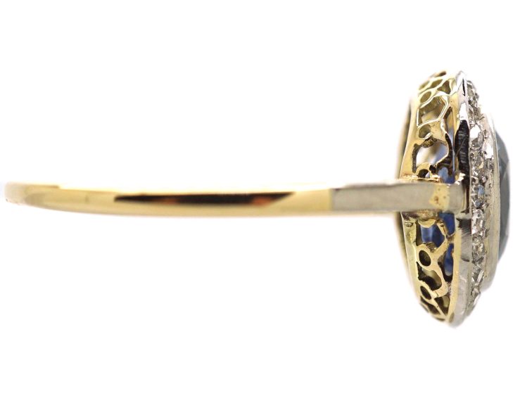Edwardian 18ct Gold & Platinum, Sapphire & Diamond Oval Cluster Ring