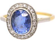 Edwardian 18ct Gold & Platinum, Sapphire & Diamond Oval Cluster Ring