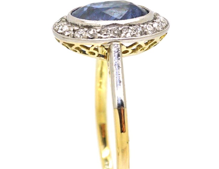 Edwardian 18ct Gold & Platinum, Sapphire & Diamond Oval Cluster Ring