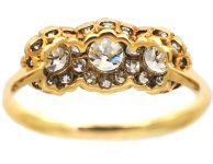 Edwardian 18ct Gold & Platinum Triple Cluster Diamond Ring
