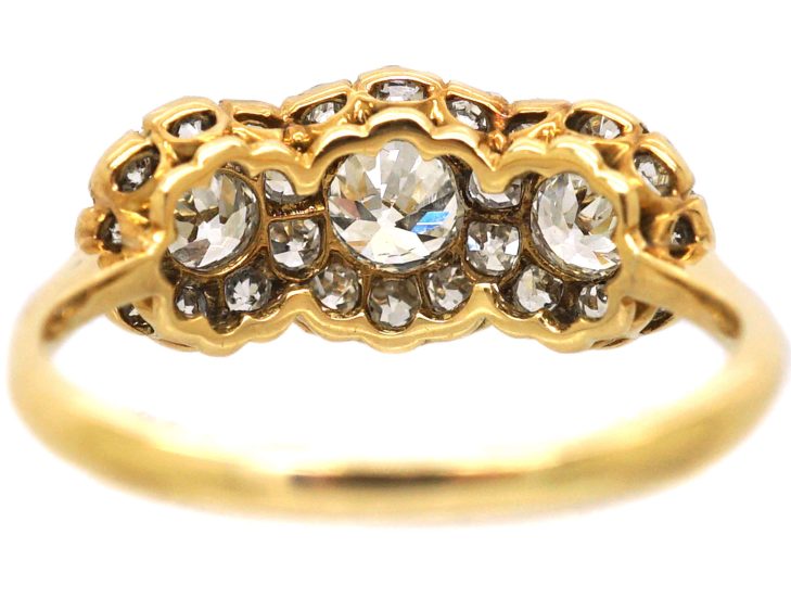 Edwardian 18ct Gold & Platinum Triple Cluster Diamond Ring