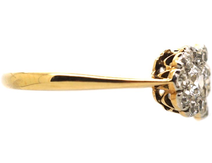 Edwardian 18ct Gold & Platinum Triple Cluster Diamond Ring