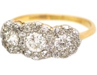 Edwardian 18ct Gold & Platinum Triple Cluster Diamond Ring