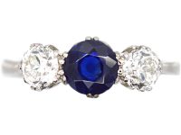 Early 20th Century Platinum, Sapphire & Diamond Three Stone Ring