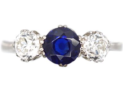 Early 20th Century Platinum, Sapphire & Diamond Three Stone Ring