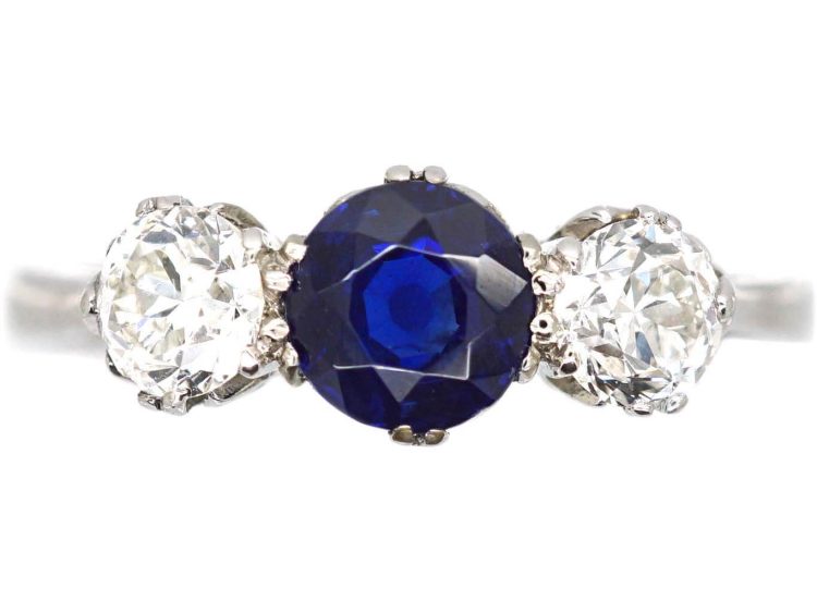 Early 20th Century Platinum, Sapphire & Diamond Three Stone Ring