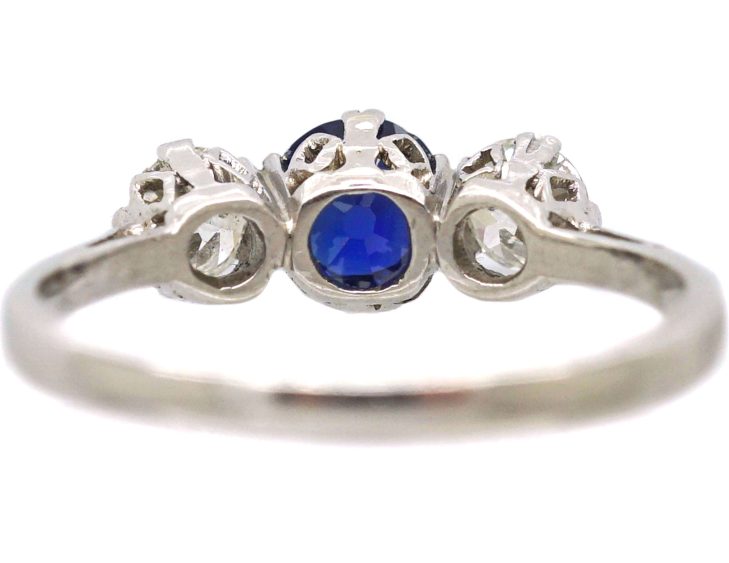 Early 20th Century Platinum, Sapphire & Diamond Three Stone Ring