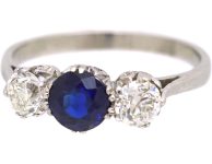 Early 20th Century Platinum, Sapphire & Diamond Three Stone Ring