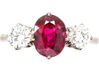 18ct White Gold, Ruby & Diamond Three Stone Ring by Cropp & Farr