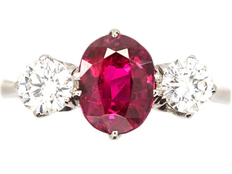 18ct White Gold, Ruby & Diamond Three Stone Ring by Cropp & Farr