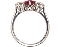 18ct White Gold, Ruby & Diamond Three Stone Ring by Cropp & Farr
