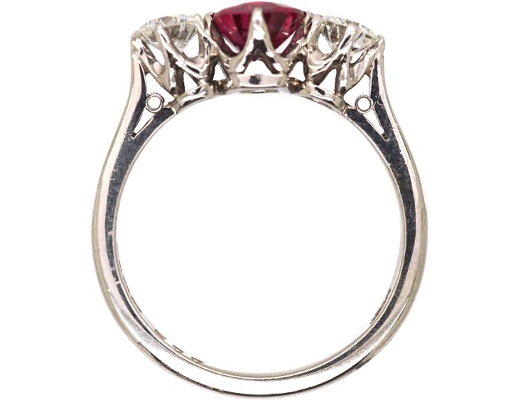 18ct White Gold, Ruby & Diamond Three Stone Ring by Cropp & Farr