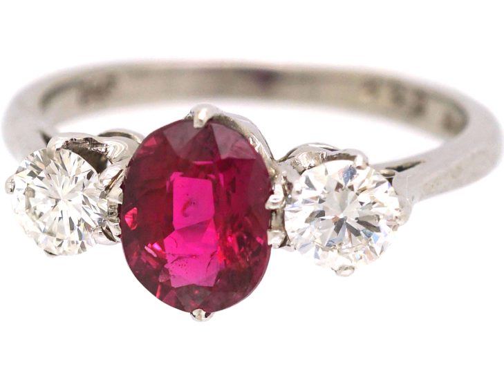 18ct White Gold, Ruby & Diamond Three Stone Ring by Cropp & Farr