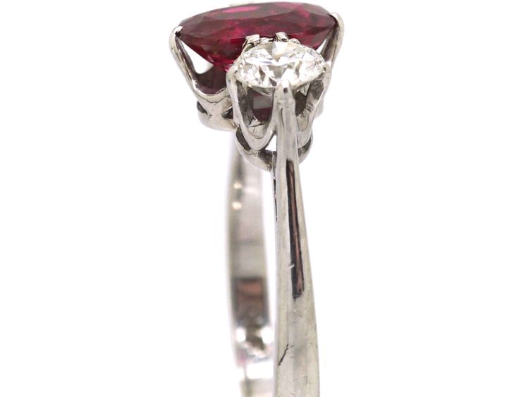 18ct White Gold, Ruby & Diamond Three Stone Ring by Cropp & Farr