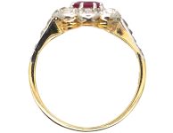 Early 20th Century 18ct Gold & Platinum, Ruby & Diamond Oval Cluster Ring with Rose Diamond Shoulders
