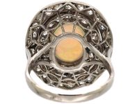 Early 20th Century Large Platinum Cluster Ring set with an Opal & Diamonds