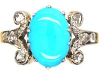 Edwardian 18ct Gold, Turquoise & Rose Diamond Ring