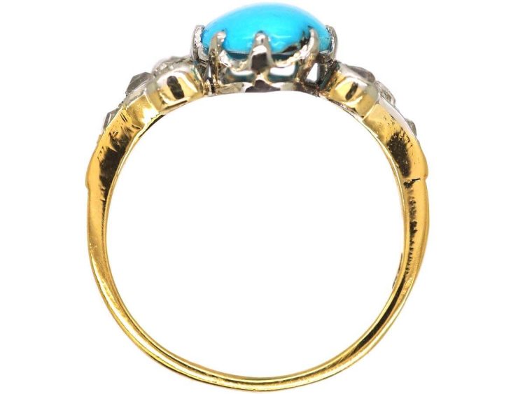 Edwardian 18ct Gold, Turquoise & Rose Diamond Ring