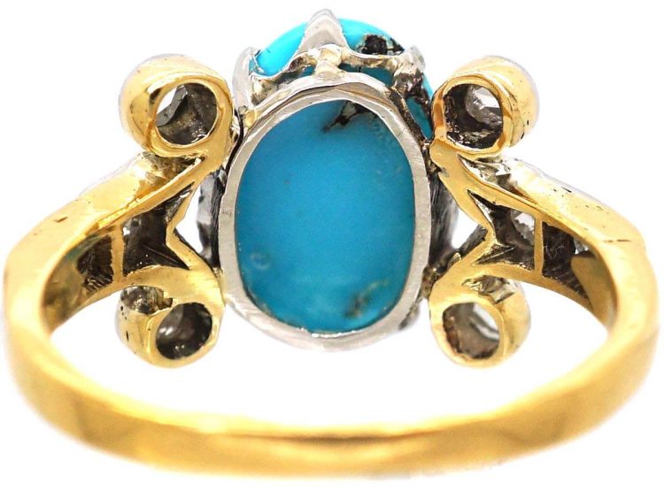 Edwardian 18ct Gold, Turquoise & Rose Diamond Ring